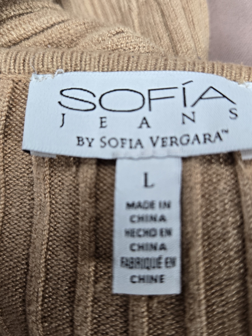 SOFIA JEANS BY SOFIA VERGARA  Ribbed Long Sleeve V-Neck Maxi Dress - Tan SIZE L - Picture 8 of 11